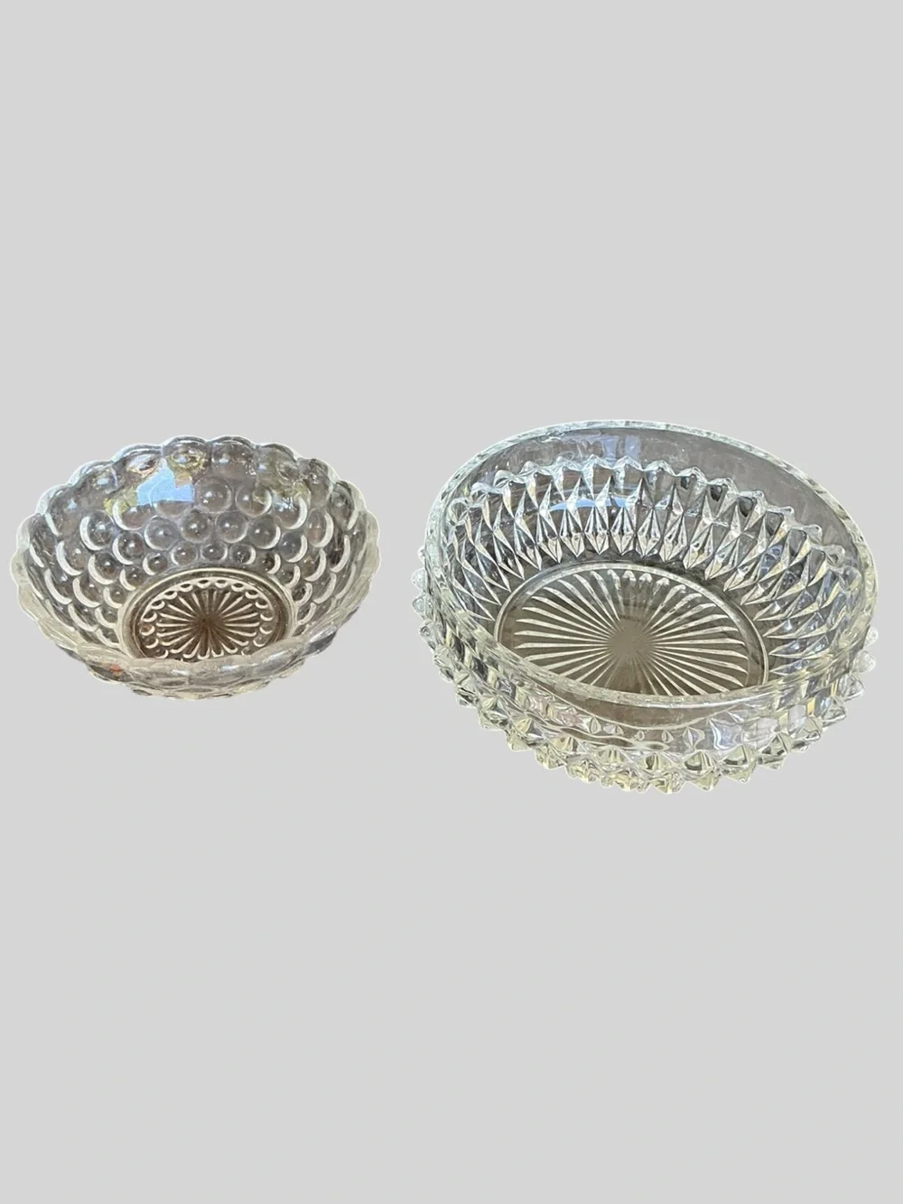 2 Vintage Clear Glass Bowls Indiana Glass Diamond Point Anchor Hocking Bubble
